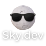 Moon with sunglasses over Sky.dev text