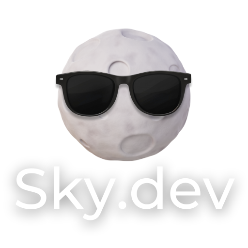 Moon with sunglasses over Sky.dev text